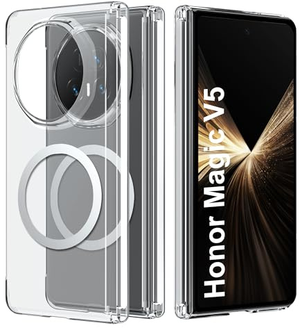 Effcotuo Magnétique Coque pour Honor Magic V5 Case avec MagSafe, Anti-Chute Silicone PC Hard Coque, Etui Transparent Arrière Housse Fine Antichoc