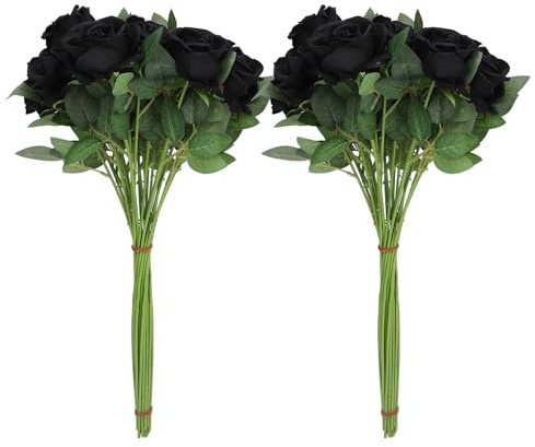 50pcs Roses artificielles réalistes réalistes de la Longue Tige Longue Fausse Roses pour Bouquets de Mariage Bricolage Arrangements de Table (Noir)