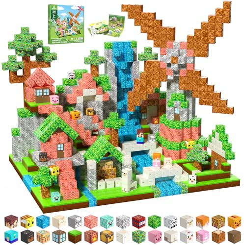 SSAWER Magnetische Bausteine,100 Teile Magnetbausteine (Waldhaus) | Montessori Kreative Spielzeug für Junge und Mädchen ab 3 Jahren, Magnetic Building Blocks, Geschenk für Kinder, 2cm Bauklötze