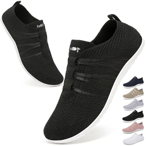 Wizshoe Barefoot Homme Femme Chaussures Pieds Nus d’été Basket Confortable Slip on pour Sneakers Respirant Légères Sport Shoe Casual Fitness Chaussons d’intérieur et d’extérieur Noir 42EU