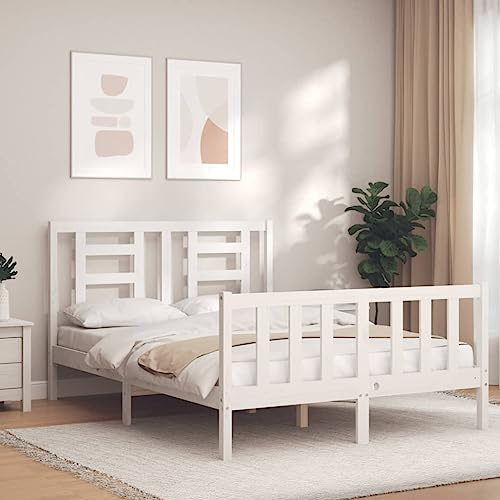 Frdhee Modern Doppelbett Bettgestell Bettrahmen,Massivholzbett ohne Matratze Weiß 120x200 cm Kiefernholz,Für Erwachsene,Jugendliche,Leicht Zu Montieren,Vielseitig Einsetzbar