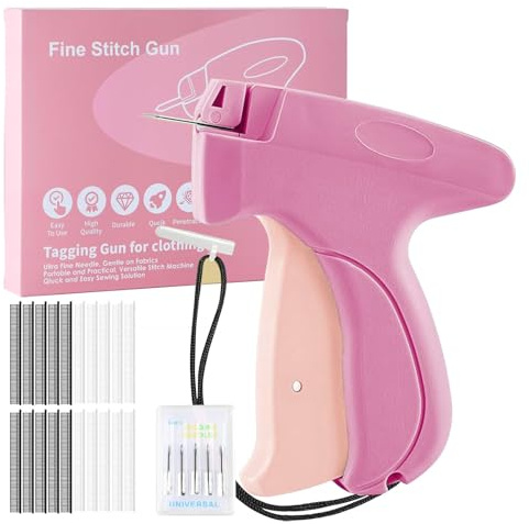 SINZONeu® Handnähpistole Mini Tragbare Nähmaschine mit 5 Nadeln + 1000 Klammern, Blitzreparatur für Kleidung & Vorhänge, Reise-Nähset für Textilreparaturen