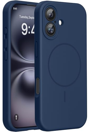 Miracase for iPhone 16 Case with MagSafe, Liquid Silicone Case Dark Blue | [Soft Anti-Scratch Microfiber Lining], Magnetic Shockproof Drop Protection Phone Case for 16, Dark Blue