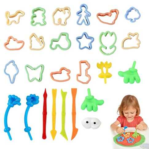 ZWWOGE Set di 23 Accessori per Pasta Modellabile e Sabbia: 12 Stampini 3 Utensili & 7 Figure Gioco Creativo per Bambini da 2 Anni Per Plastilina gioco gatto uccellino che vola