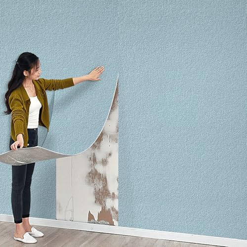 Swehooirt 3mm 6Rolls Thicken Plain Blue Self Adhesive Insulation Thermal Wallpaper Roll Peel and Stick Linen Textured Wallpaper Waterproof Bathroom Ceiling Panels Kitchen Living Room Bedroom