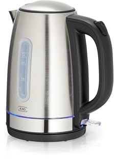 KHG Wasserkocher WK 1718ES 1,7 L 2200 W Edelstahl schwarz kabellos mit 360° Sockel automatischer Deckelabschaltautomatik Trockengehschutz moderner Lichtring leicht zu bedienen