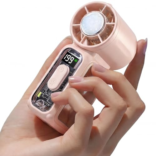 GlobalCrown Mini Ventilador portatil de mano con luz,Pequeño ventilador silencioso con compresa de hielo, recargable,diseño de bolsillo pequeño para viajes,conciertos,camping y maquillaje con espejo