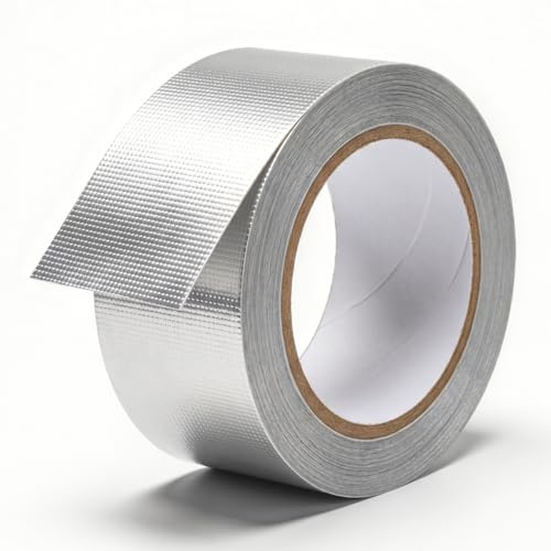 Rusoz Aluminium Klebeband Netzverstärkt Silber 50mm x 20m, Auspuff Dichtband Selbstklebend mit Glasfasernetz, Hitzebeständiges Klebeband bis 300°C für Lüftung Rohre