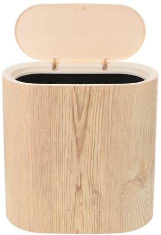 Luxshiny Poubelle Salle de Bain Étroite Couvercle Hermétique 10L Plastique Solide Couleur Bois Naturel pour Toilettes et Espaces Restreints