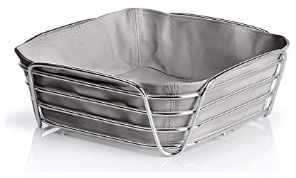 blomus -DELARA- Brotkorb L aus verchromtem Stahl, Moonbeam, Baumwoll-Stofftasche, trendiges & modernes Design, vielseitig nutzbar, exklusive Optik (H / B / T: 9,5 x 25,5 x 25,5 cm, 63758)