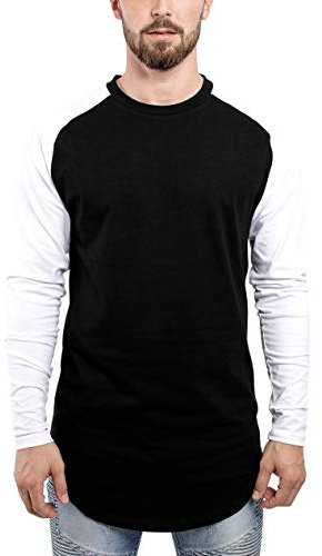 Blackskies Baseball Longsleeve T-Shirt | Langes Oversize Fashion Basic Langarm Raglan Herren Longshirt Long Tee Melliert - Schwarz-Weiß Medium M