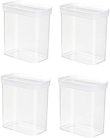 Emsa 4er Set Stapelbare Vorratsdose für Trockenvorräte, Volumen 1.6 Liter, Rechteckig, Weiß/Transparent, Optima 513558 x 4