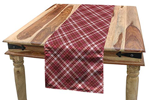 ABAKUHAUS Kariert Tischläufer, Diagonal Linie Rhombus, Esszimmer Küche Rechteckiger Dekorativer Tischläufer, 40 x 225 cm, Getrocknete Rose Weiß und Rubin