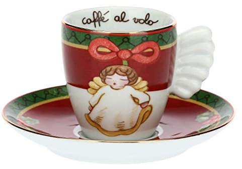 THUN - Limited Edition 2022 - Tazzina da caffè Decorata Magico Natale con Piattino - Idea Regalo Natale 2022 - Porcellana - 100 ml; Ø 6 cm; 6 cm h; piattino Ø 12 cm