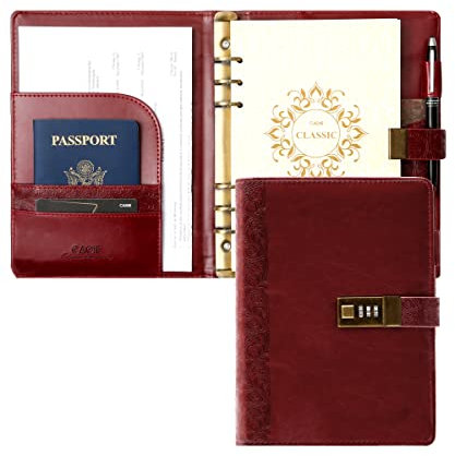 Leder Tagebuch mit Schloss, 6 Ringbuch A5 Large Leder Notizbuch für Erwachsene Notizbuch mit Zahlenschloss Nachfüllbare Innenseiten Geprägtes Leder Loses Blatt Notizbuch, Braun