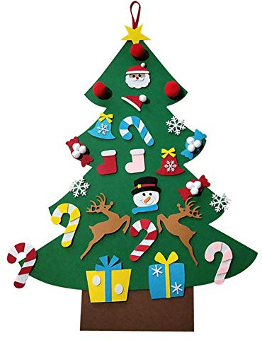 AIZYR I Bambini Fai da Te Feltro Albero di Natale, Feltro Albero di Natale - Regali di Decorazioni di Natale, a Muro Porta appesa Ornamenti per Il 2019 Capodanno