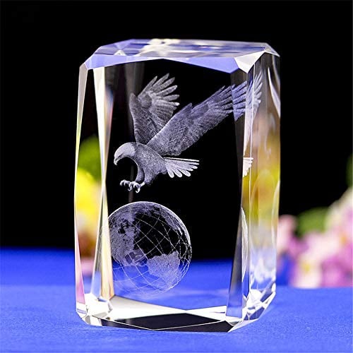 Kristallglas-Statuen und Figuren, 3D-Laser-geätzter Kristalladler, Dekoration, Kunst, Tier-Kristallglas-Würfel, Gravur, Ornament mit Geschenkbox (50 x 50 x 80 mm + drehbarer Lampenfassung)
