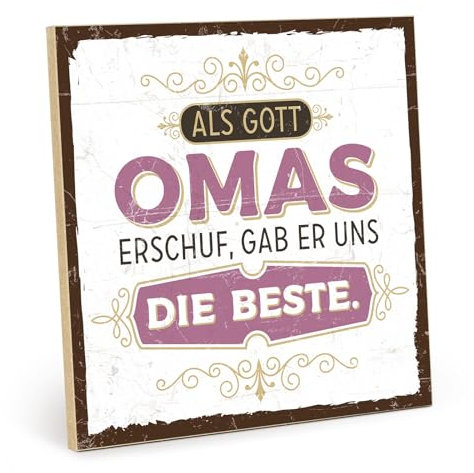 TypeStoff Holzschild mit Spruch – UNSERE BESTE OMA – im Vintage-Look mit Zitat als Geschenk und Dekoration - HS-00593