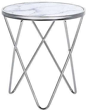 Edler Beistelltisch rund Glas Marmor Optik/silber Meridian II