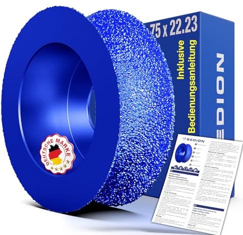 SEDION® Diamant Außen Kantenfräser Ø 75 mm Premium x 22,23 R10 - Exzellente Qualität zum Abrunden von harten Fliesen & Granit - Abrundfräser für hochwertige Präzise Ergebnisse - Radiusfräser 75mm R10