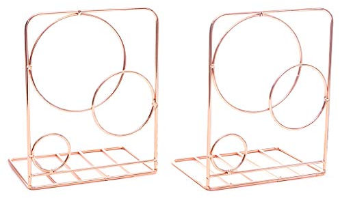 RK-HYTQWR 2-teilige runde Desktop-Buchstützen aus Metall Buchstützenhalter Ständerhalter Regal Bücherregal, Roségold Kreis L-förmiger Bücherständer, Roségold