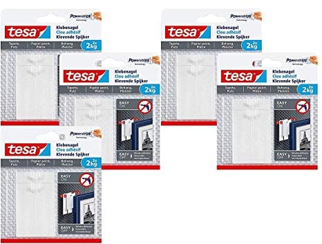 tesa 77776 Selbstklebende Tapete & Nagelreiniger für empfindliche Oberflächen/einfach anzubringen und rückstandslos zu entfernen/Haltekraft 2 x 2 kg, 2 kg, 2 Stück (5)