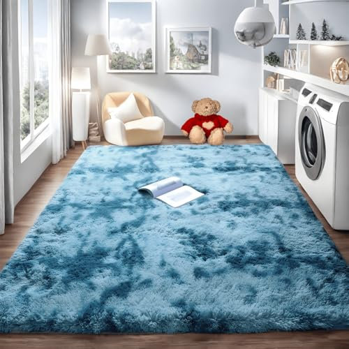 linyingdian Hochflor Teppich wohnzimmerteppich Langflor - Teppiche für Wohnzimmer flauschig Shaggy Schlafzimmer Bettvorleger Outdoor Carpet. (Blau, 80x160cm)