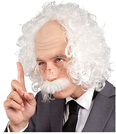 PAPSTAR NEU Perücke Herren Professor, mit Bart und Brille, weiß - mit Haarnetz