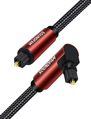 SOUNDFAM Optisches Audiokabel 3M, Abgewinkelt Toslink Kabel 90 Grad Digitales Optisches Kabel 360° Drehung Rechtwinkliger Stecker für Soundbar, TV