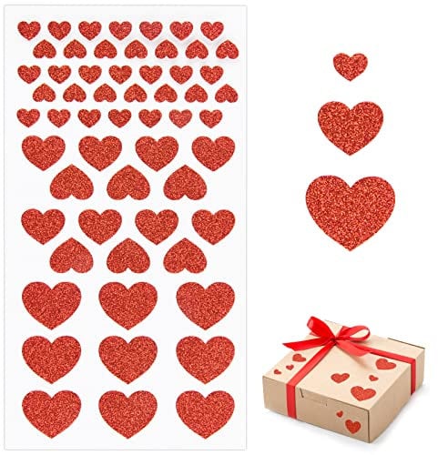 290 Stück 3 Größen Herz Aufkleber Glitzer Rot Herzform Stickers aus PVC Selbstklebend Deko Aufkleber für Handwerk Scrapbook Zubehör Geschenkverpackung DIY Dekoration usw. (5 Blätter)