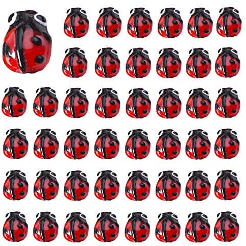 SUNNYCLUE 1 Caja de Aproximadamente 40 Piezas de Cuentas de Mariquita Vidrio de Murano Rojo Insectos Voladores Cuentas Hechas A Mano Espaciador Suelto Hilo Elástico para Hacer Joyas Bricolaje