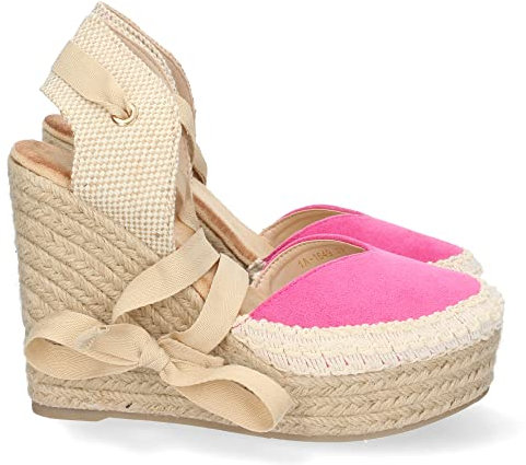 shoes&blues.es 63958-Sandalia de Cuna para Mujer, Forrada de Yute, con Pala Cerrada, y Cierre de Cordones, Primavera Verano 2022. Talla 40 Fucsia