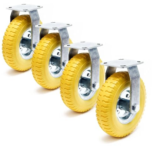Wiltec Bockrollen Set 4x Ø225mm Transportrolle 58mm breit bis max.100kg pro Rad gelb aus Vollmaterial mit fixierter Halterung pannensicher, leiser Lauf