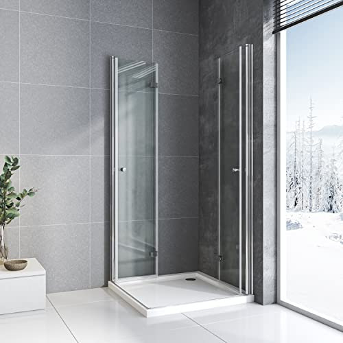 Duschkabine 80x90cm Eckeinstieg Duschabtrennung Doppel Falttür Falttürkabine 6mm ESG Glas 180º Drehfalttür Faltdusche