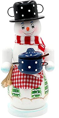 Wichtelstube-Kollektion Holz XL Räucherschneefrau Lisa mit Strickschal und Kochtopf, bunt gekleidete Räucherfigur Schneemann Räuchermännchen 9 x 10 x 20 cm