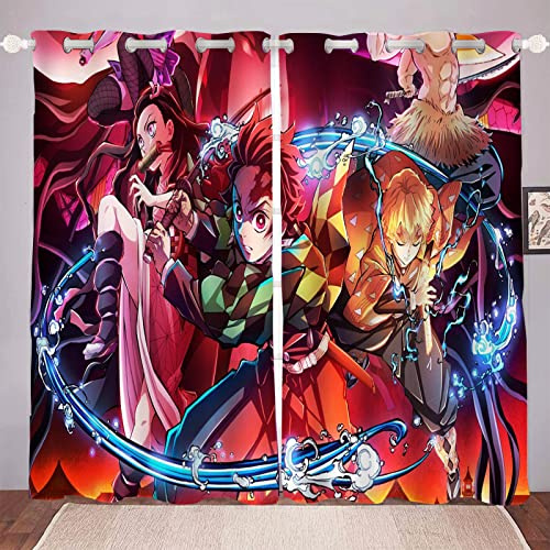 DDONVG Demon Verdunkelungsvorhänge Japan Anime Vorhang 100% Polyester Vorhang Mit Ösen Für Kinderzimme Schlafzimmer Dekoration (11,220x215cm(BxH)/ 110x215cmx2)