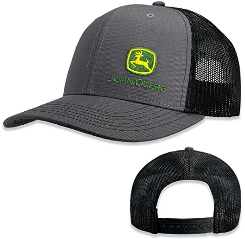 John Deere Gray Moline 112 Fit Cap Black Mesh Side Logo Hat, Schwarz