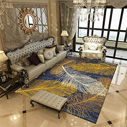 SXGCH Teppich Flur Federn Pflegeleichter Teppich Blau Weiß Senfgelb Innenteppiche 120X180cm