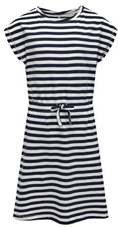 ONLY Mädchen Konmay S/S Dress Noos JRS Jerseykleid, Navy Blazer/Stripes:Cloud Dancer, 146-152 EU
