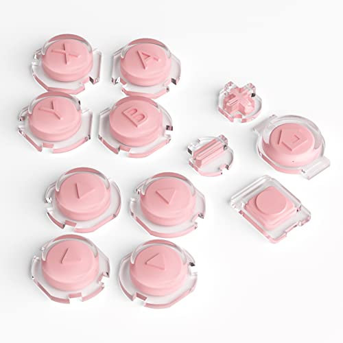 eXtremeRate 2 farbige Buttons für Nintendo Switch Joycon, Symbol-Tasten ABXY/D-Pad/Home/Aufnahme/Plus/Minus Knöpfe Ersatzteil für Switch OLED Joy Con-Flamingo Pink&Clear