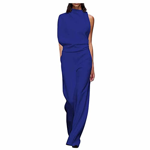 Frau Unifarben Webstoff Overall,Overalls & Jumpsuits Für Mädchen Lockere Hosen Damen High Waist Mode Lässig Feste Farbe Lose Ärmellose Bandage Jumpsuit Regenhosen Für Erwachsene Fahrrad(S,Blau)