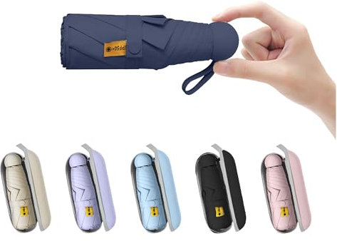 BAODINI Mini parapluie de voyage pour sac à main avec étui Petit parapluie compact de poche léger avec protection contre les UV pour les femmes, les enfants et les hommes