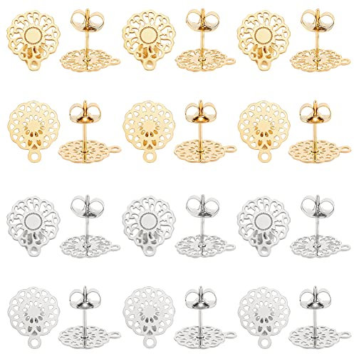 UNICRAFTALE 24 Stk 2 Stil Bohemia DIY Ohrstecker 2 Farben Edelstahl Ohrstecker Hypoallergen Rohling Ohrstecker Frühlings Ohrringe 12.5~13 mm Ohrringe Zubehör Für Die Schmuckherstellung