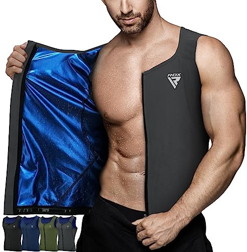RDX Gilet Sportivo da Uomo Sauna Cerniera Shapewear Gilet Senza Maniche Sauna Perdita di Peso per Allenamento Fitness Pancia Piatta Vita