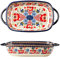 Bicuzat Cacerola de cerámica estilo vintage con flores para hornear, bandeja para lasaña, bandeja para hornear con asas para horno, cocina, 1 unidad, flores rojas, 22 onzas