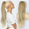 PORSMEER Lange Zopf Pferdeschwanz Haarteil Haarverlängerung mit Kordelzug Lang Glatt Wellig Natürliches Kunsthaar Ponytail Extensions Braun mit Blond für Frauen Afro Dame,65cm