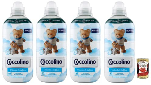 4x Coccolino Delicato e Soffice,Weichheit bei jeder Wäsche,Konzentrierter Weichspüler,42 Wäschen, 980ml + Kostenlose Italian Gourmet Polpa di Pomodoro 400g Dose