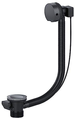 SPARES2GO Badewannenablauf-Kombinations-Drehstopfen, 40 mm, 3,8 cm Überlauf, Schwarz