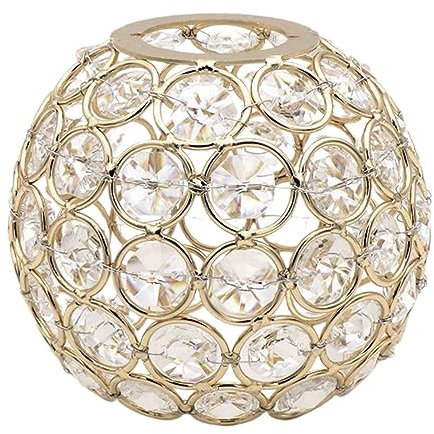 predolo Runder Lampenschirm, Kristall-Lampenschirm, Bibliothek, Nachttischlampe, zum Aufstecken, Klassische, glänzende, antike Lampe, Kronleuchter, Gold