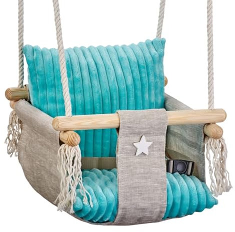 Love Gifts® Babyschaukel aus Holz hochwertig und geeignet als indoor Schaukel, montierbar an der Decke sowie im Türrahmen, Minze, Made in EU